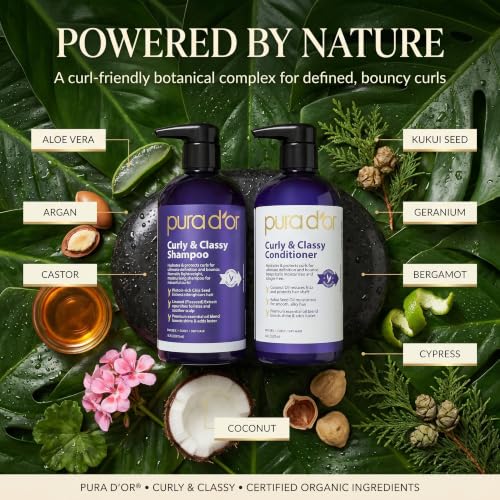 PURA D'OR Curly & Classy Shampoo & Conditioner Set - Combo for Defined Curls