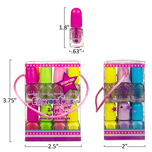 24pc Scented Nail Polish Value Pack - Shiny & Glitter Shades, Non-Toxic Water-Based Manicure & Pedicure Kit for Girls, Gift Set