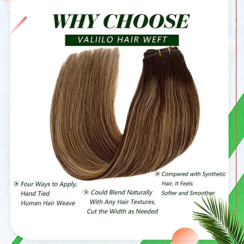 Valiilo Sew-In Hair Extensions 12 Inch #4T4P27 Double Weft Ombre Brown to Blonde Highlights