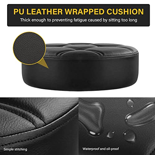 WKWKER Black Heavy Duty Adjustable Rolling Stool with 360° Swivel & Thick Leather Seat