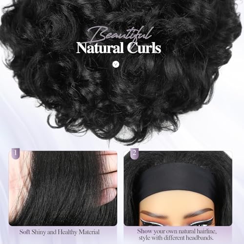 Quantum Love 16 Inch Black Curly Headband Wig for Black Women - Glueless Synthetic Half Wig
