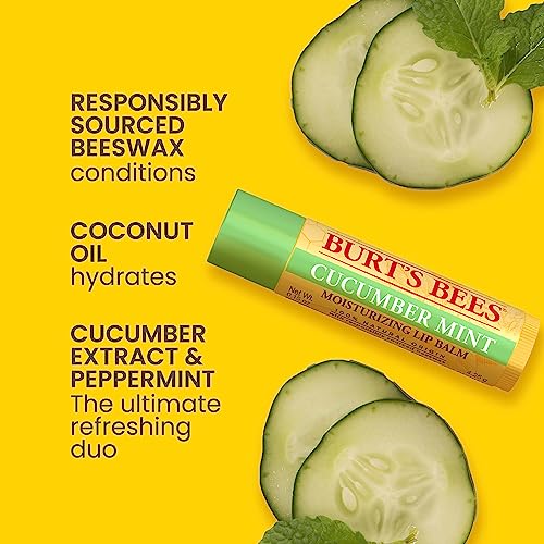 Burt's Bees Lip Balm Easter Basket Stuffers - Pink Grapefruit, Mango, Coconut & Pear, Pomegranate and Original Beeswax, Cucumber Mint, Watermelon & Sweet Mandarin Packs, 0.15 oz, 4 Tubes