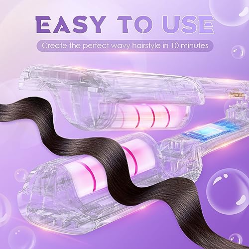 NOVUS Purple 1.25 Inch Curling Iron & Hair Waver with Ceramic Dual Barrel, Ionic Technology, Auto Shutoff