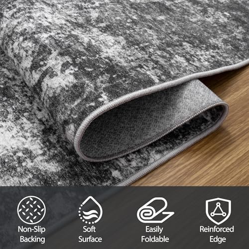 Black/Grey 8x10 Washable Area Rug for Living Room and Bedroom - Non-Slip, Durable, Pet & Kid Friendly