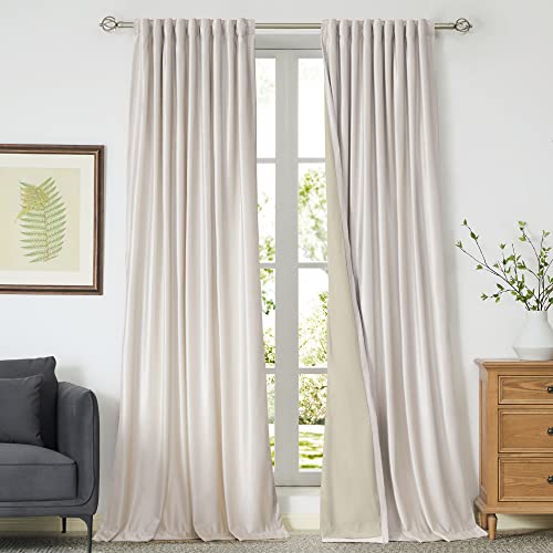 Cream Ivory Velvet Blackout Curtains Set of 2 - 52W x 108L Inches, Thermal Room Darkening Drapes with Rod Pocket & Back Tab for Living Room Bedroom