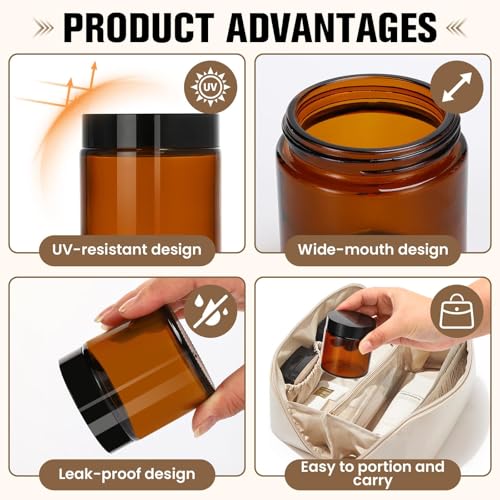 Amber Glass Jars with Lids Set - 60 Pcs 2oz Storage Jars with Labels & Spatulas - Amber