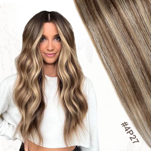 Remy Human Hair Clip-In Extensions 18 Inch #4P27 Medium Brown Caramel Blonde Set