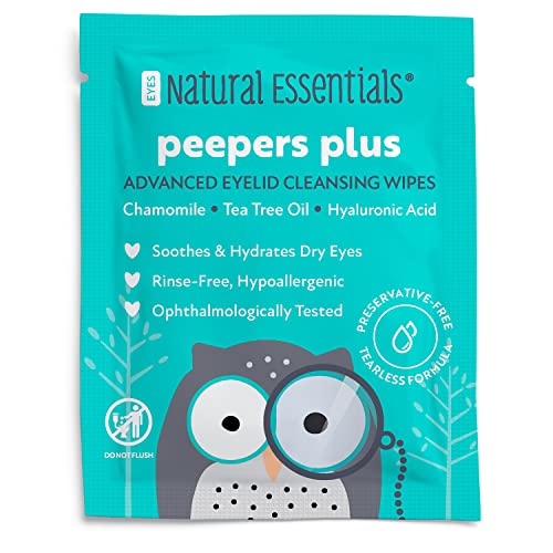 Natural Essentials Peepers Plus Eyelid Wipes Unscented/Tea Tree 30 Count - Rinse-Free Eye Care