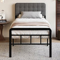 Grey Upholstered Twin Bed Frame with Headboard & Footboard - 18 Inch Support
