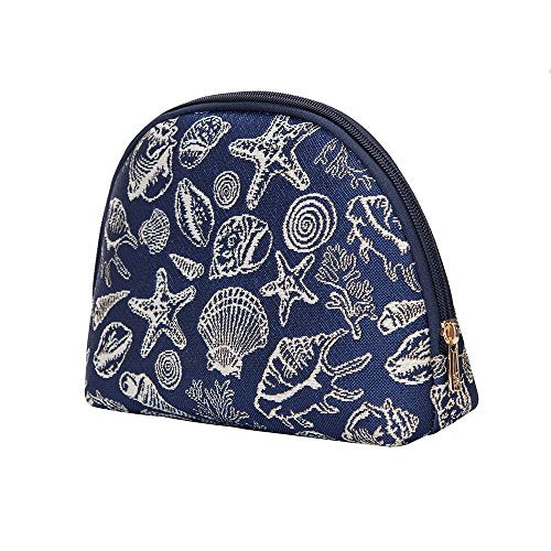 Travel Makeup Bag with Sea Shell Tapestry - Compact Toiletry Organizer for Women - One Size