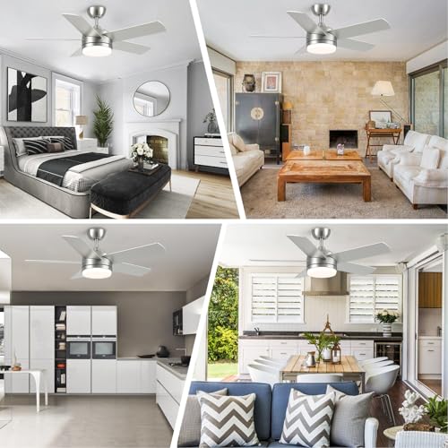 44 Inch Brushed Nickel Ceiling Fan with Light Remote DC Reversible 6-Speed