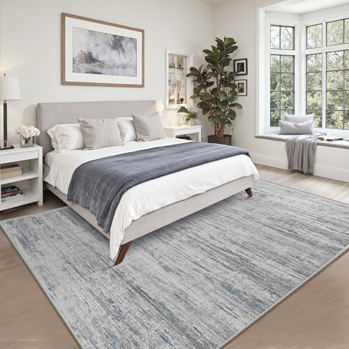 Blue 8x10 Modern Abstract Non-Slip Washable Area Rug for Living Room