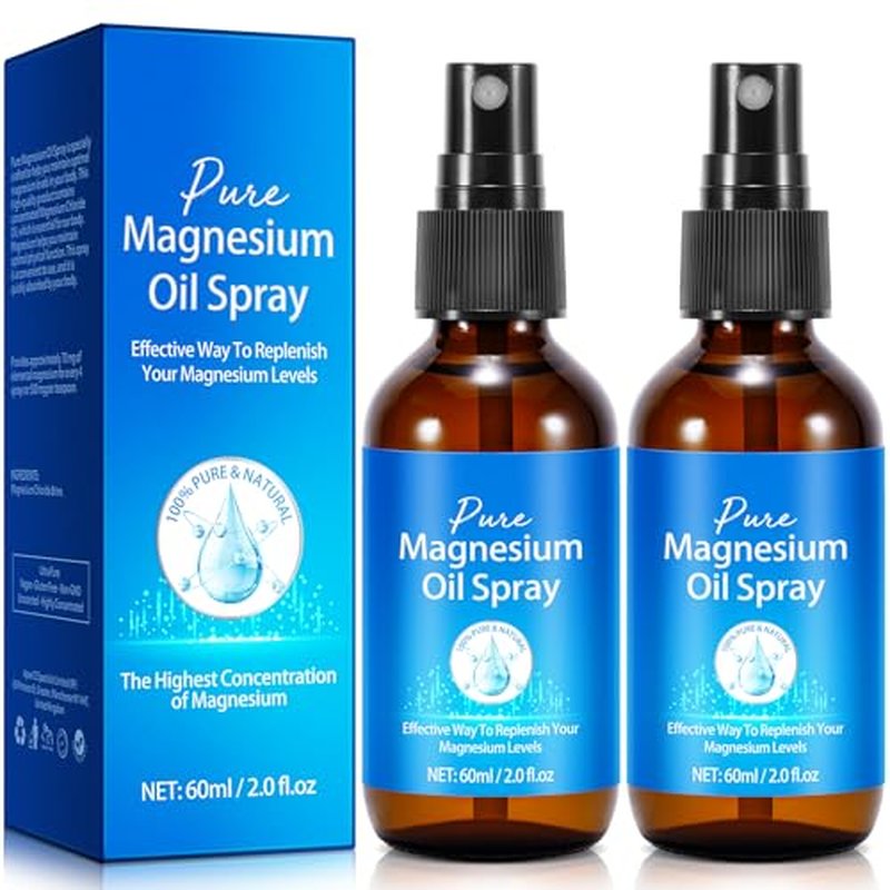 Magnesium Oil Spray for Feet, 100% Pure Natural Magnesium Spray Glass Bottle, Easy to Absorb & Use 60Ml 2Pack