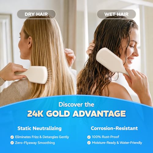 White 24K Gold Plated Gua Sha Hair Brush & Scalp Massager - Hair Care