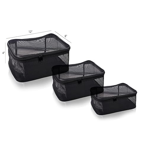 SHANY Large Assorted Sizes Cosmetics Makeup Travel Bag - Black Mesh Bag Make Up Bag Organizer Tools Storage Carry On - 3PC set
