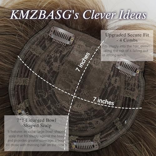 Kmzbasg 20in Blonde Brown Hair Topper with Dark Roots & French Bangs - 360 3D Clip-In for Thinning Hair