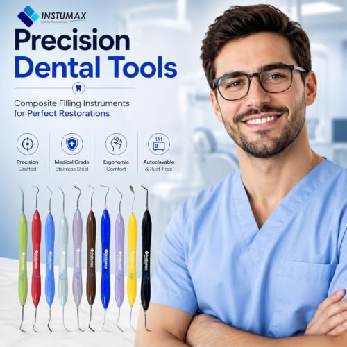 INSTUMAX 10 Pcs Dental Composite Filling Instruments Set Silicone Handles
