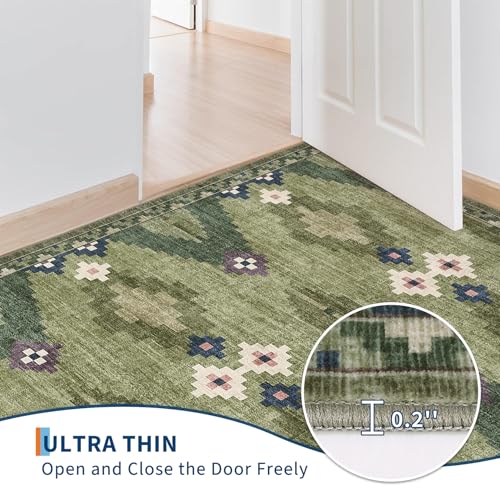 Green 8x10 Washable Area Rug for Living Room & Bedroom Non Slip Geometric