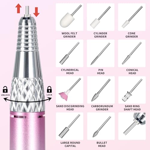 Rechargeable Electric Nail Drill Kit Pink 40000 RPM for Acrylic Nails