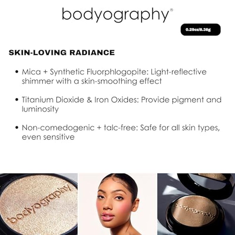 Bodyography Highlighter Pressed Powder, From Within | Universal Shade Powder Compact for Face, Eyes & Body | Buildable Wet or Dry Application | Silky, Finely Milled, Long-Wear Glow for All Skin Tones