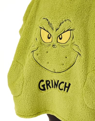 The Grinch Adults Oversized Wearable Blanket - Green Sherpa Fleece Christmas Hoodie - Character Variation
