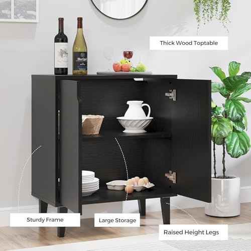 Black 2 Door Kitchen Buffet Storage Cabinet with Soft-Closing Doors