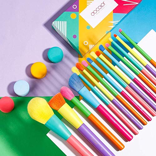Colorful Makeup Brush Set with 16 Eye Shadow & Face Brushes - Professional Synthetic Kabuki Blending Face Powder