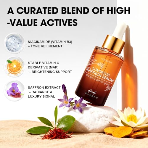 Saffron Serum for Face, Daily Complexion Care for a Radiant Glow, Lightweight Face Serum with Saffron Extract, Vitamin C Alternative, Smooth and Even-Looking Skin Finish for Everyday Skincare, 1 fl oz