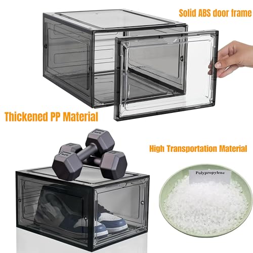 Clear Black Stackable Shoe Storage Boxes - XL 9 Pack with Magnetic Doors
