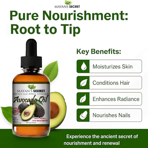 Mayan's Secret - Avocado Oil For Hair and Skin - Natural Dry Skin Face Moisturizer - Collagen Boosting for Aging Skin Combat Fine Lines and Wrinkles