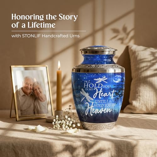 STONLIF Large Adult Starry Night Cremation Urn with Engraved Quote – Celestial Aluminum Memorial for Human Ashes