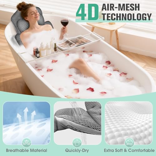 Full Body Bath Pillow with 192 Suction Cups - Luxury Thick Tub Cushion in Dark Gray