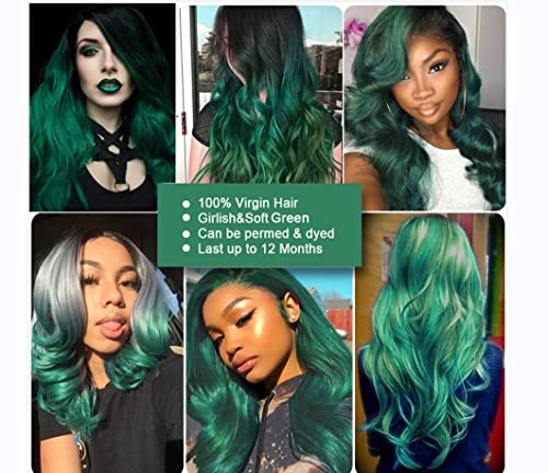 14 Inch Green Lace Closure Body Wave Human Hair Extensions - Ombre Pre Plucked With Baby Hair