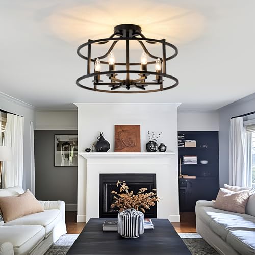 Large Black Farmhouse Chandelier 6-Light Metal Ceiling Light Fixture for Dining & Kitchen
