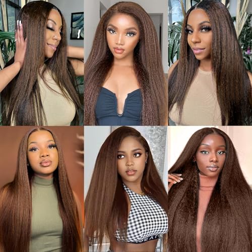 Fopeela 20 Inch #4 Kinky Straight Human Hair Bundles, 12A Brazilian Virgin Remy, Chocolate Brown