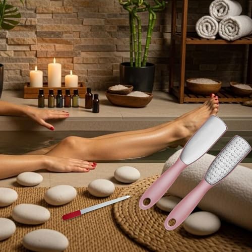 Professional Foot File & Callus Remover 2-in-1 Set ? 9.6" Foot Rasp with 6.7" Nail File Included?Elegant Rose Gold?Dual-Sided, Durable & Hygienic Pedicure Tool for Smooth, Soft Feet?Wet & Dry Use
