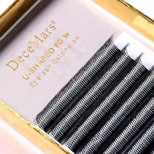 DeceMars 8D U Shaped Eyelash Extensions Easy Fans Double Tips 4D Russian Volume Crisscross Eyelashes Natural Soft YY Lash Extensions Handwoven Mesh Wispy Clusters Matte Black-0.07mm-D-8-15mm Mix