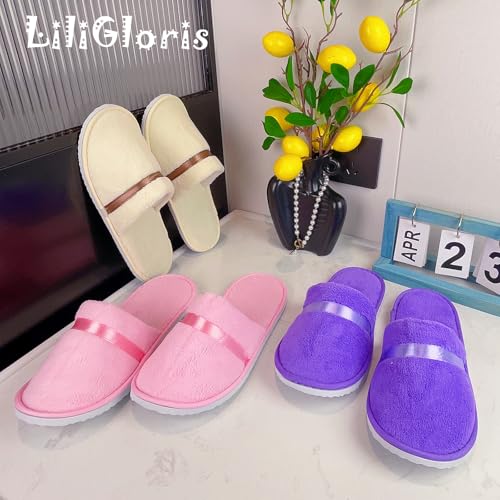 Reusable Spa Slippers for Guests with Ribbons - 7.5-9.5 Size, Pink, Champagne, Purple