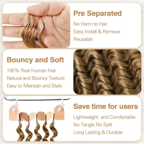 Pre Separated Deep Wave Crochet Hair Extensions 18 Inch - Honey Blonde 27# - 60g