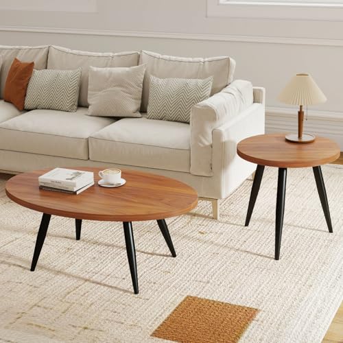 Walnut 2-Piece Nesting Coffee & Side Table Set - Mid-Century Modern