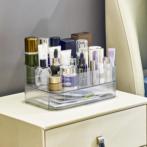 Ssiixx Makeup Organizer with Stackable Drawer,Large Capacity Cosmetic Storage Display Case for Vanity, Ideal for Desk Dresser Countertops Bathroom and Bedroom,Suitable for Cosmetic (Transparent)