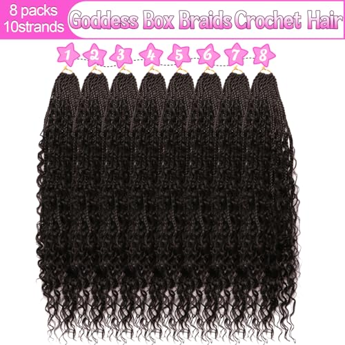 Goddess Boho Box Braids Crochet Hair - 8 Packs, 24 Inch, Color 1B# - Handmade Synthetic for Black Women