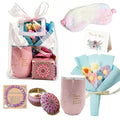 Women’s Spa Gift Set with Tote Bag - Candle, Tumbler, Sleep Mask & Flowers
