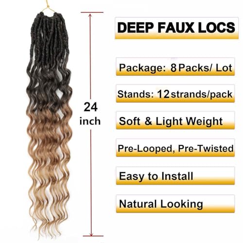 24 Inch Faux Locs Crochet Hair - Goddess Locs Synthetic Braids, 8 Packs T27 Variation of THIS listing