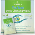 NOVEHA 60 Pack Tea Tree Oil Eyelid & Lash Wipes with Hyaluronic Acid, Green Tea & Chamomile