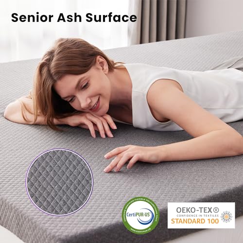 Queen Size Gel Memory Foam Mattress Topper 2 Inch with Removable Soft Cover - Grey Variation