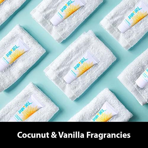 World Amenities Sun + Sol Luxurious Hand & Body Lotion With Warm Coconut & Vanilla Fragrances, Travel Size Toiletries, Mini Hotel Amenities