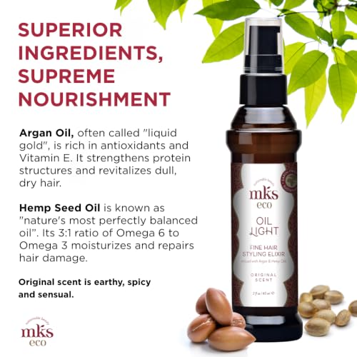 Earthly Body MKS Eco Oil Light 2 Fl Oz Hair Styling Elixir with Argan & Hemp Oil - Vegan & Cruelty-Free - Original Pack
