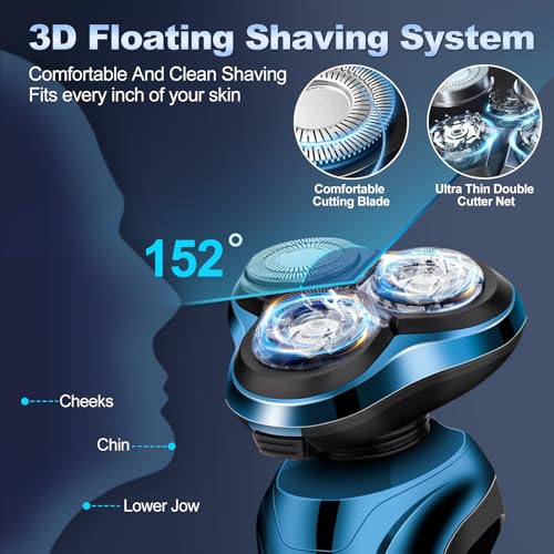 Hands -Free Waterproof Cordless Men’s Electric Shaver with Floating Heads & Trimmer