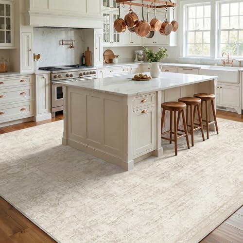 Beige 9x12 ft Washable Vintage Rug for Living Room - Homemate